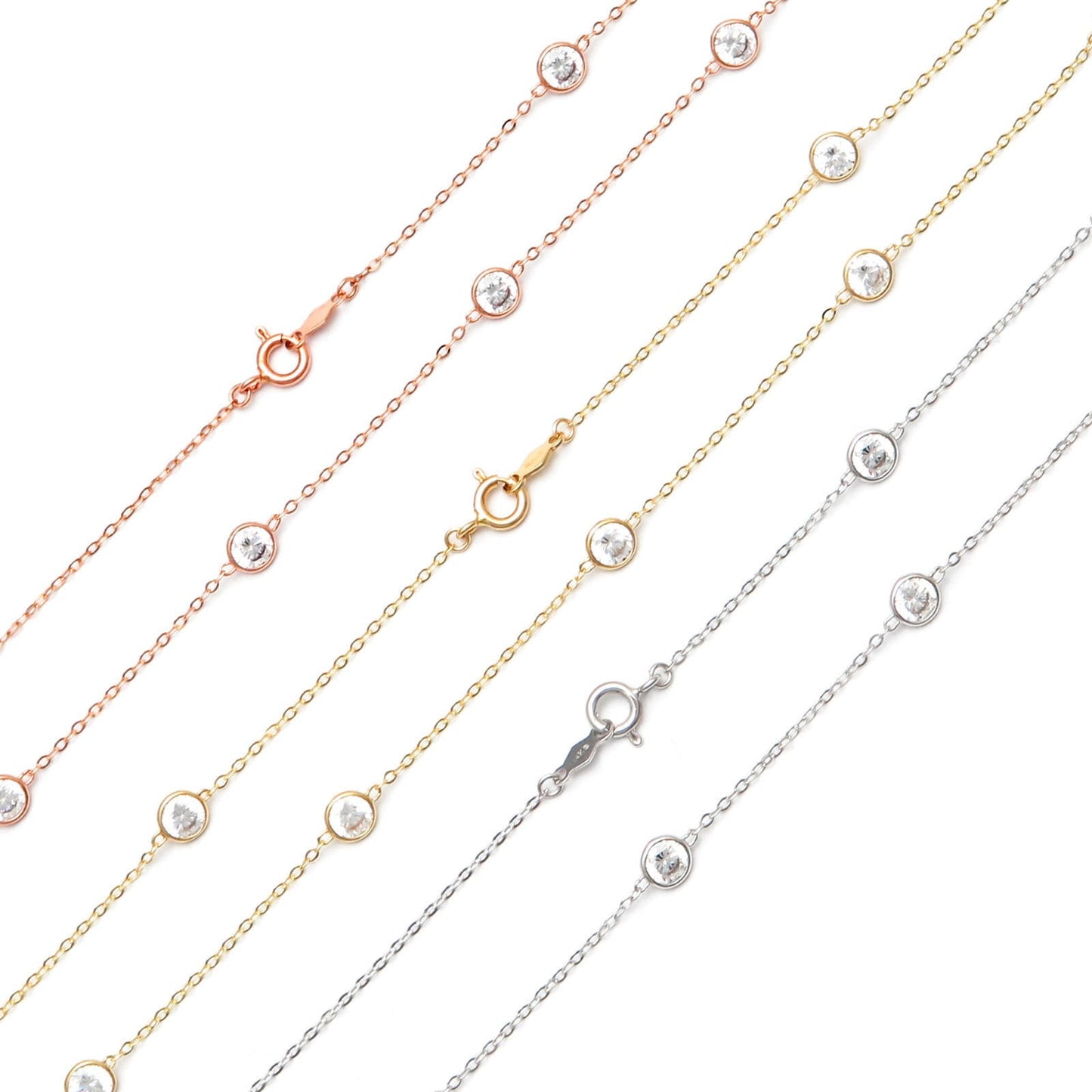 Bezel Station Created Diamond Minimalist By The Yard Chain Bracelet Solid 14K Yellow/White/Rose Gold 3.00TCW, , for women, wedding