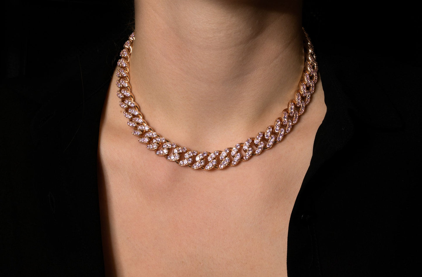 Pave Miami Cuban Curb Link Created Diamond Bracelet Sterling Silver 925 & Rose Gold Tone 7"/7.5"