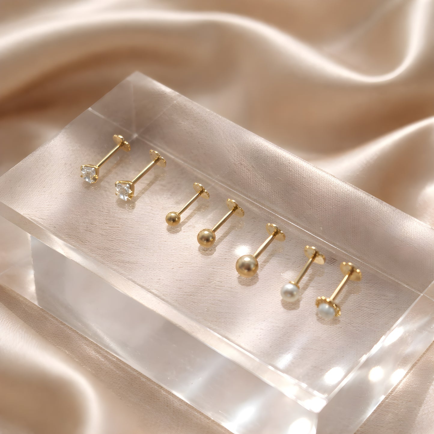 Natural Pearl Flat Stud Earring | 14k Gold Flat Back Piercing Stud | Minimal Everyday Cartilage & Lobe Earring | SINGLE