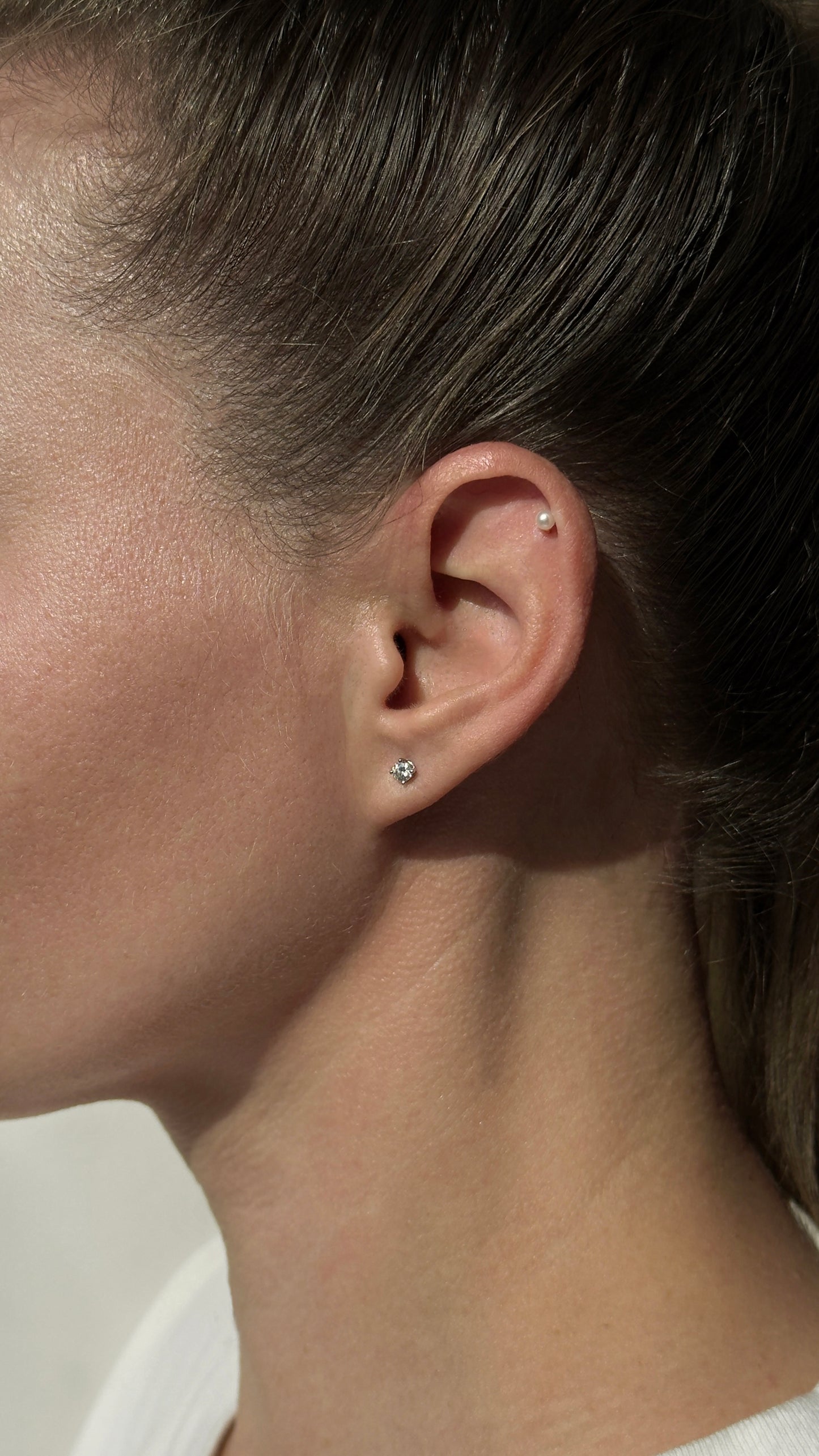 Natural Pearl Flat Stud Earring | 14k Gold Flat Back Piercing Stud | Minimal Everyday Cartilage & Lobe Earring | SINGLE