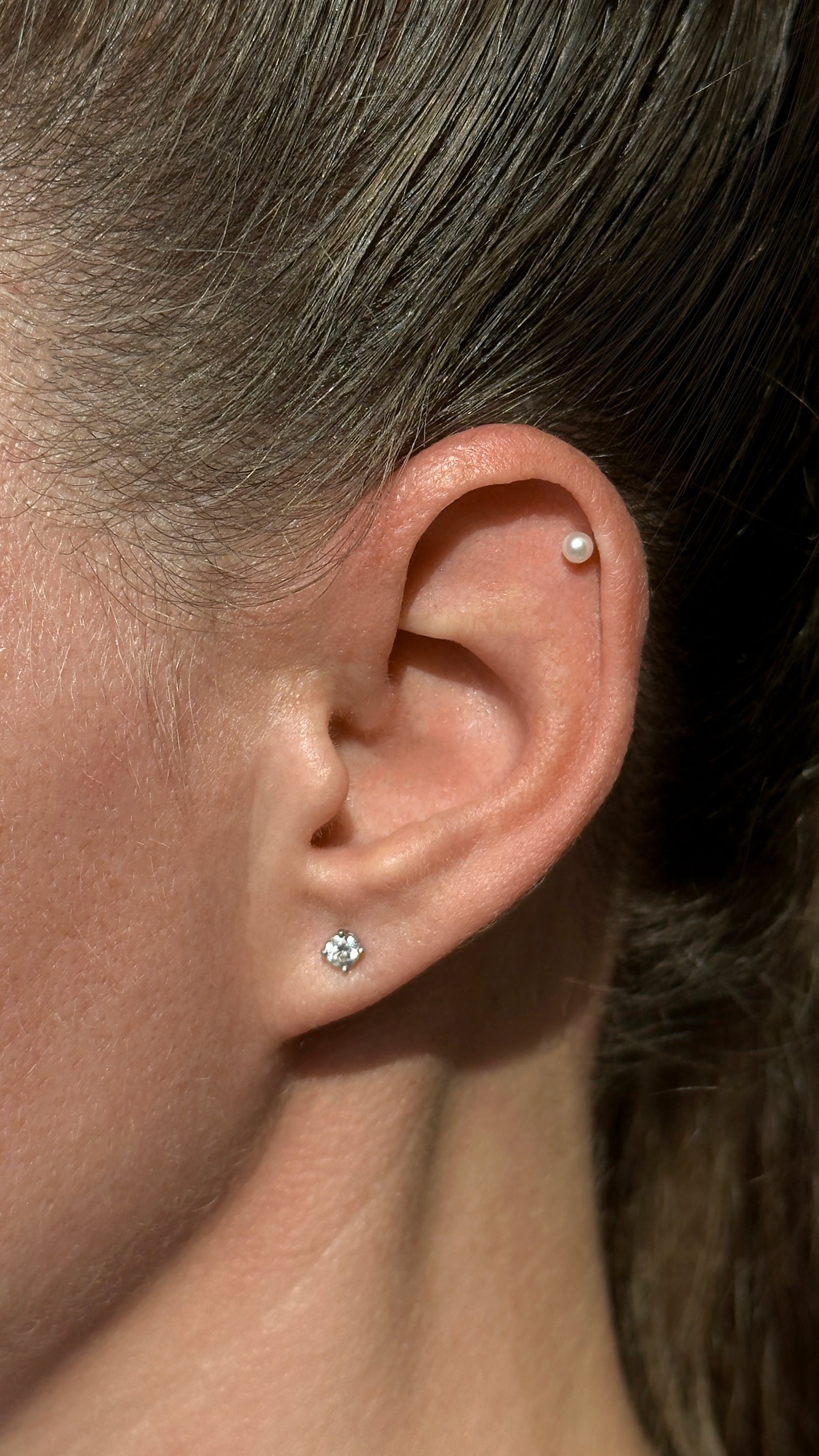 Natural Pearl Flat Stud Earring | 14k Gold Flat Back Piercing Stud | Minimal Everyday Cartilage & Lobe Earring | SINGLE