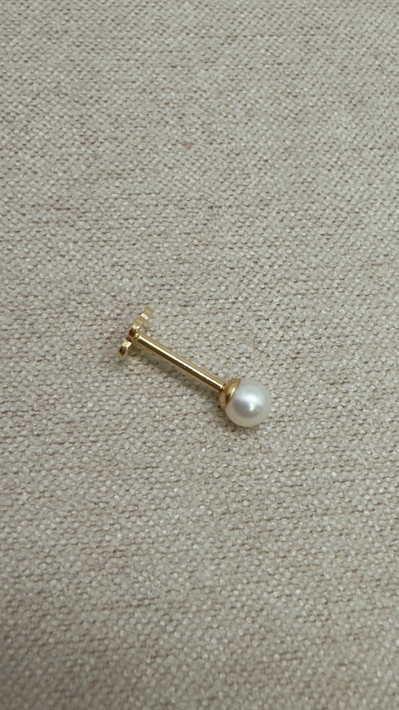 Natural Pearl Flat Stud Earring | 14k Gold Flat Back Piercing Stud | Minimal Everyday Cartilage & Lobe Earring | SINGLE
