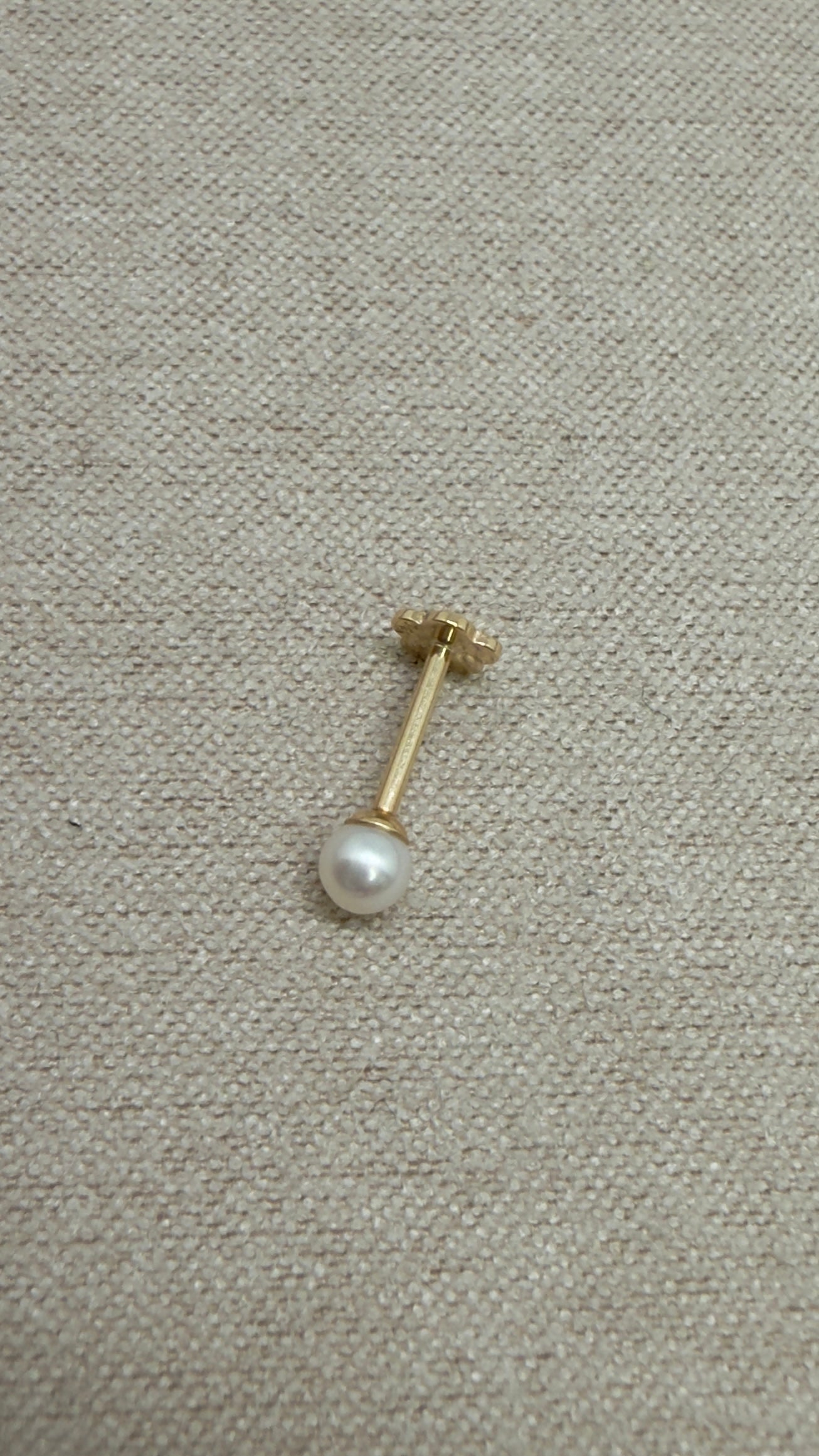 Natural Pearl Flat Stud Earring | 14k Gold Flat Back Piercing Stud | Minimal Everyday Cartilage & Lobe Earring | SINGLE