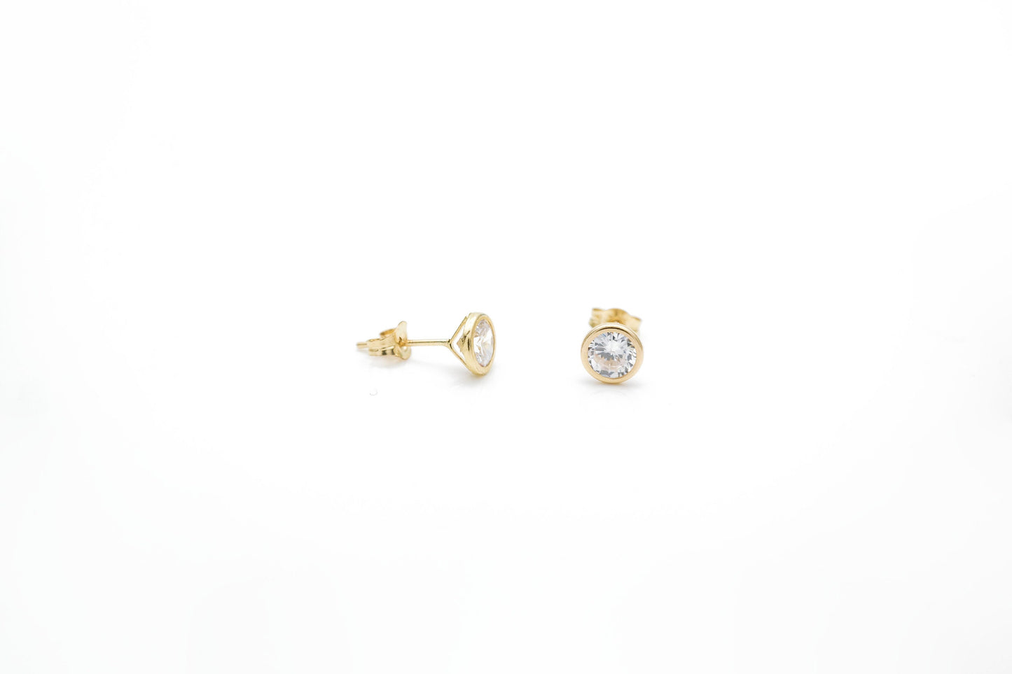 0.06-2.56 ct. T.W. Created Diamond Round Bezel Studs Earrings 14K Real Yellow/White Gold with backs 14k GF