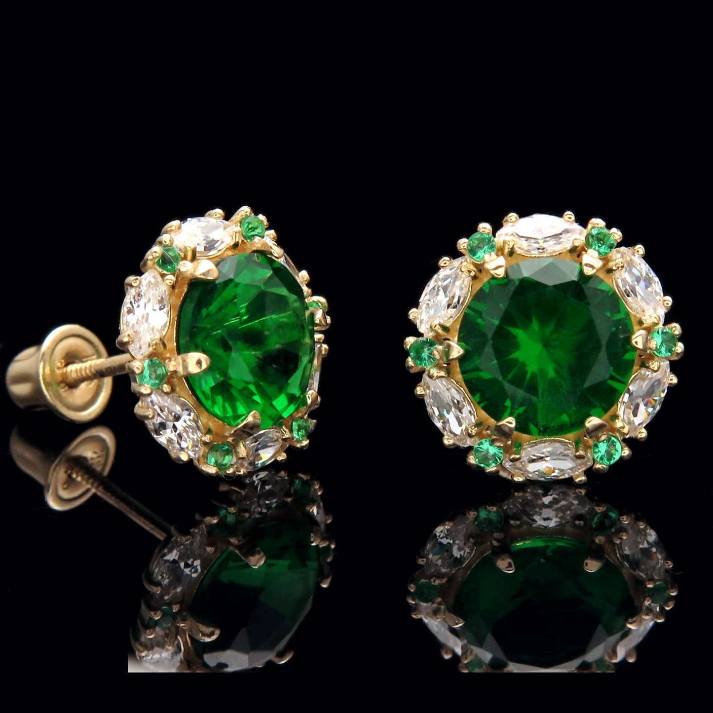 Marquise Halo Stud Earrings 2.00 CT Blue Sapphire Created Diamond 14k Yellow gold, 14k White Gold