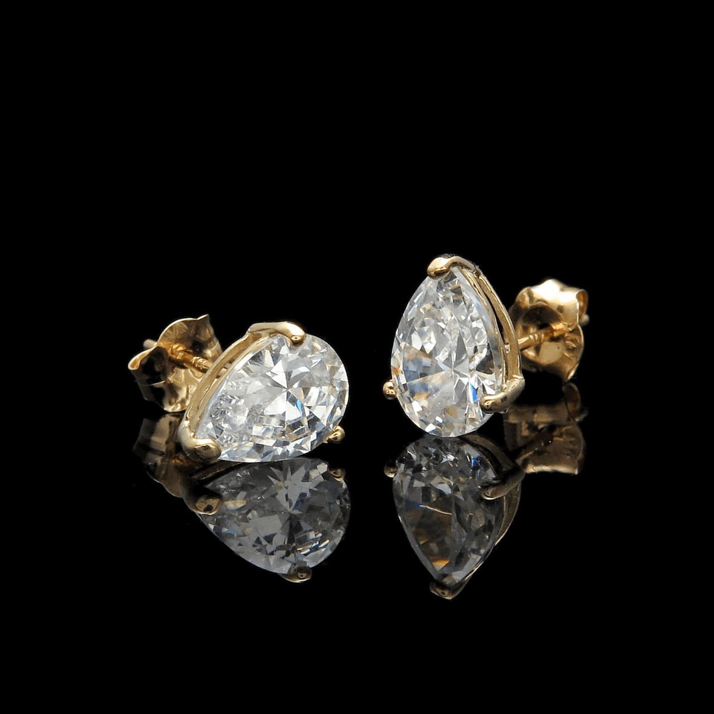 Pear Shape Earrings Created Diamond Studs 14K Yellow Gold or White Gold Heavy Basket