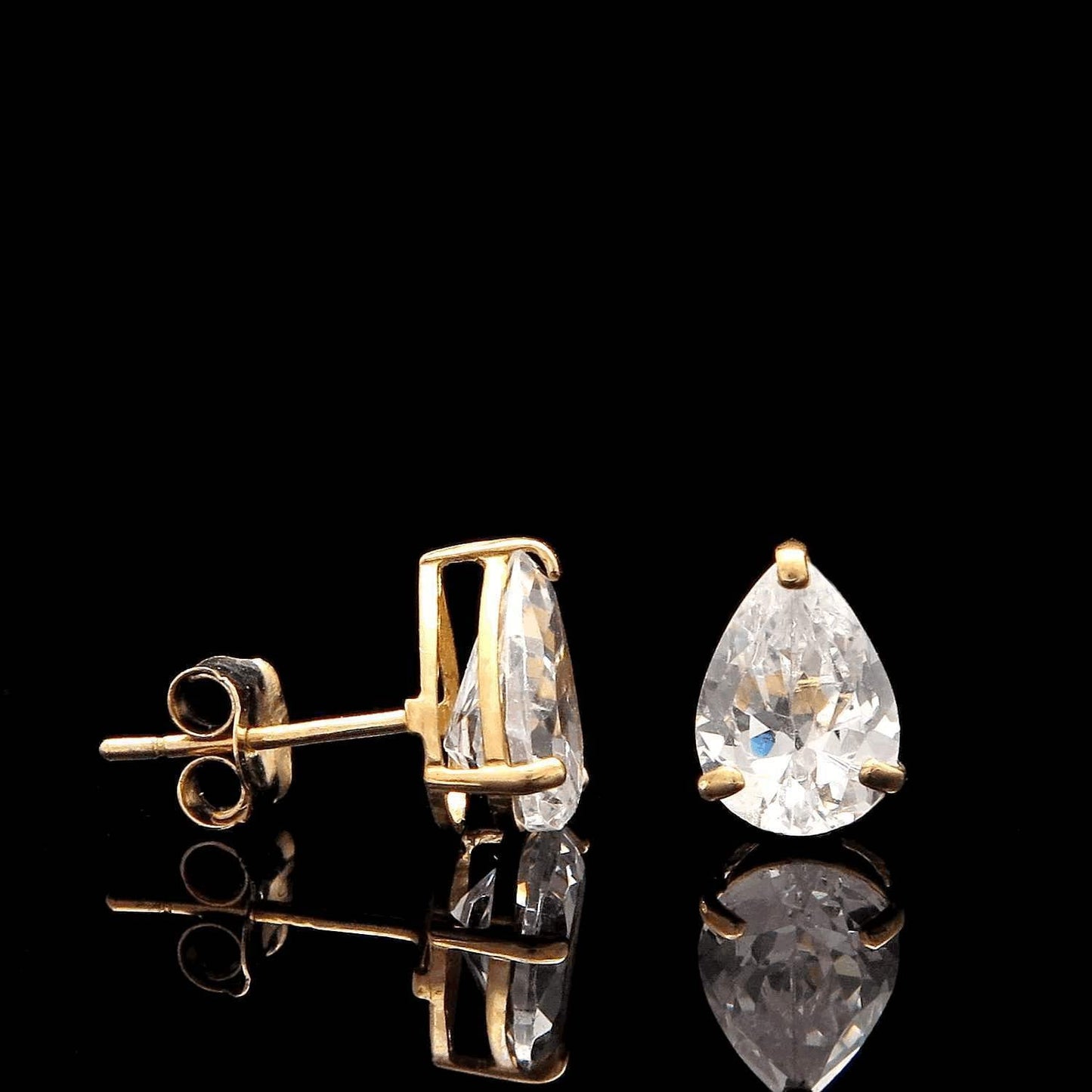 Pear Shape Earrings Created Diamond Studs 14K Yellow Gold or White Gold Heavy Basket