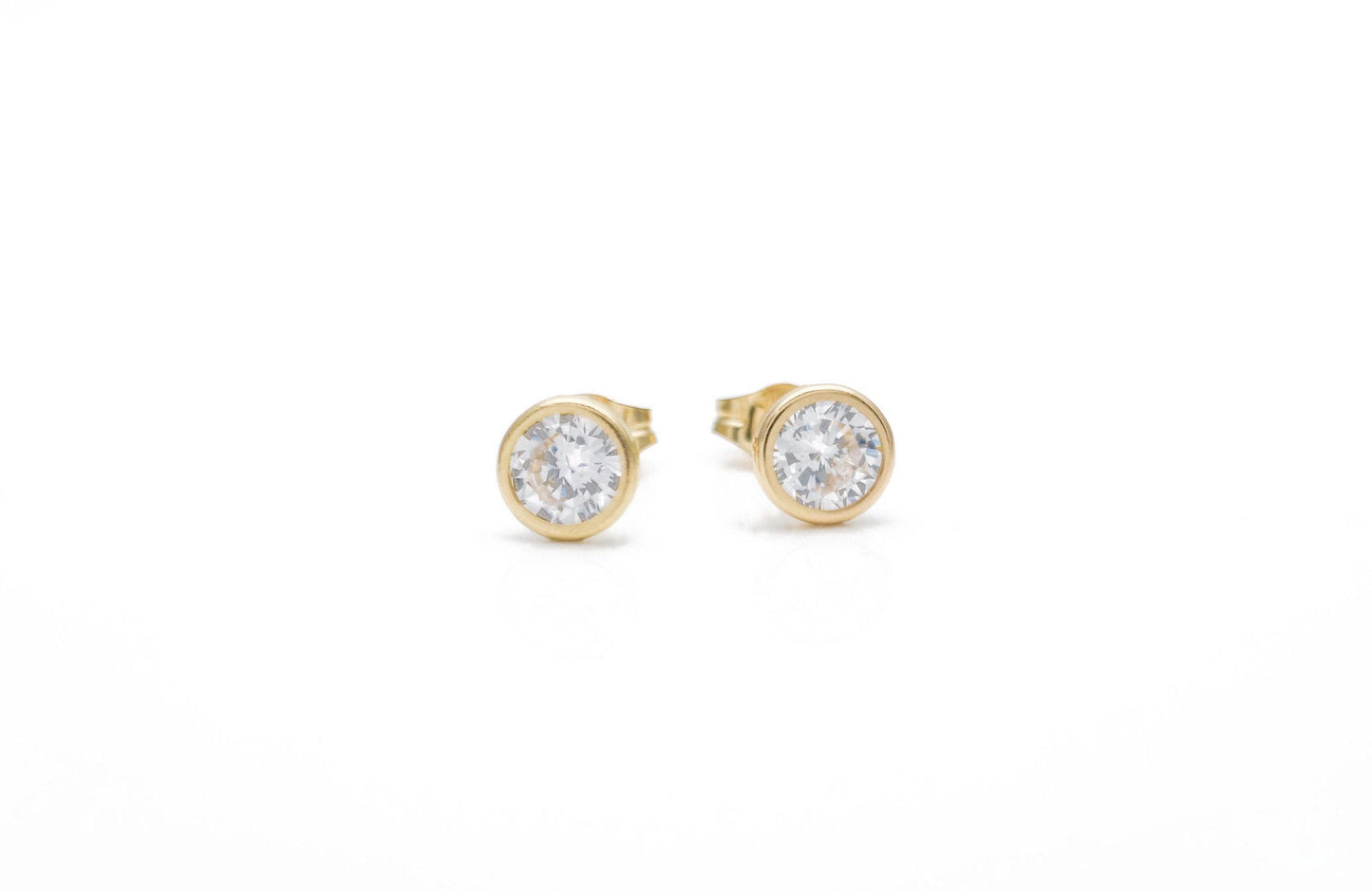 0.06-2.56 ct. T.W. Created Diamond Round Bezel Studs Earrings 14K Real Yellow/White Gold with backs 14k GF