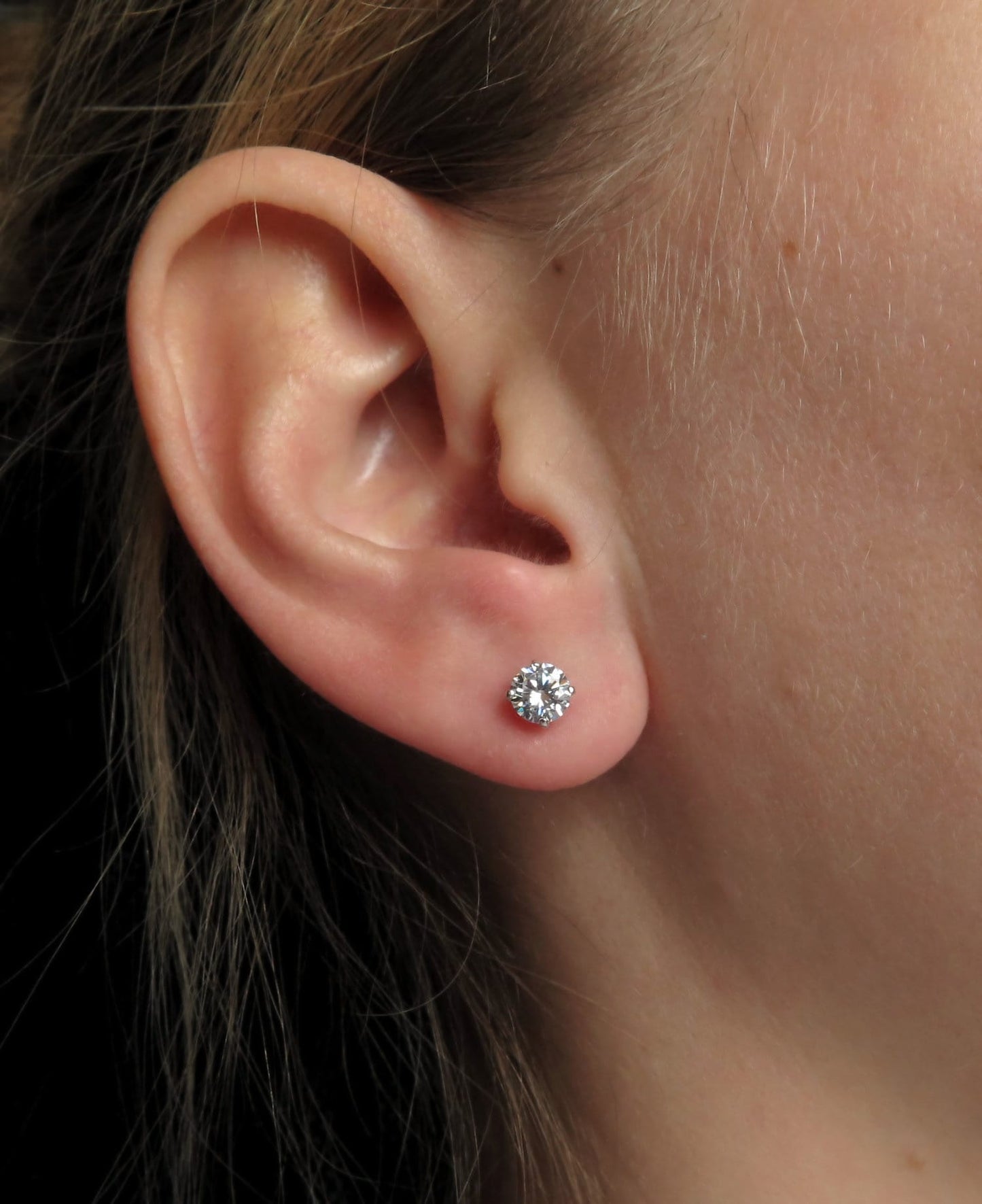 Round-cut Stud Earrings Solitaire 0.11ct - 3.87ct. T.W. Created Diamond 14k Yellow, White, Rose Gold , Screw-back, SINGLE EARRING
