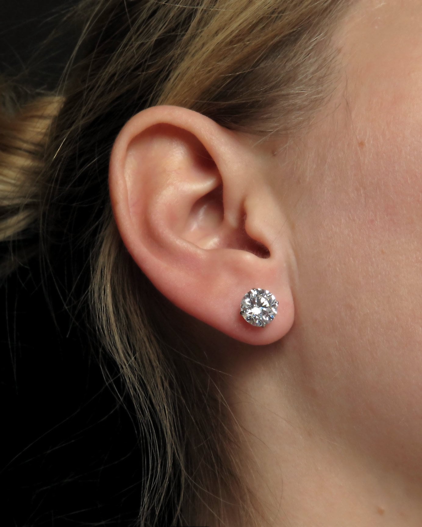 Round-cut Created Diamond Stud Earrings Solitaire 0.11ct - 8.00ct. T.W. 14k Gold Yellow, White, Rose Gold, Heavy Basket, Push-back