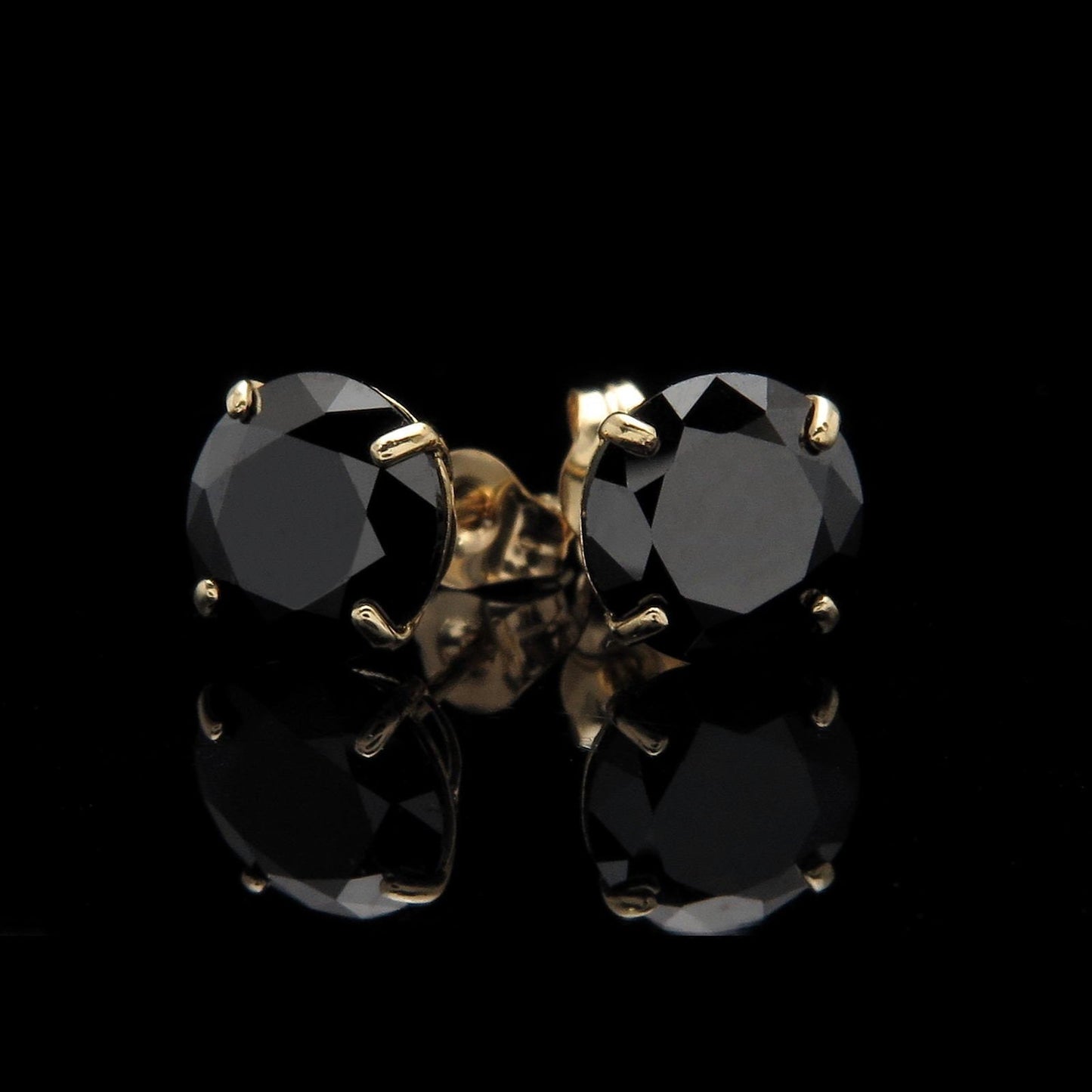 14k Yellow Gold 0.22-4.08 ct.T.W. Black Round-cut Created Diamond Solitaire Earrings, Push-back, for women, for men