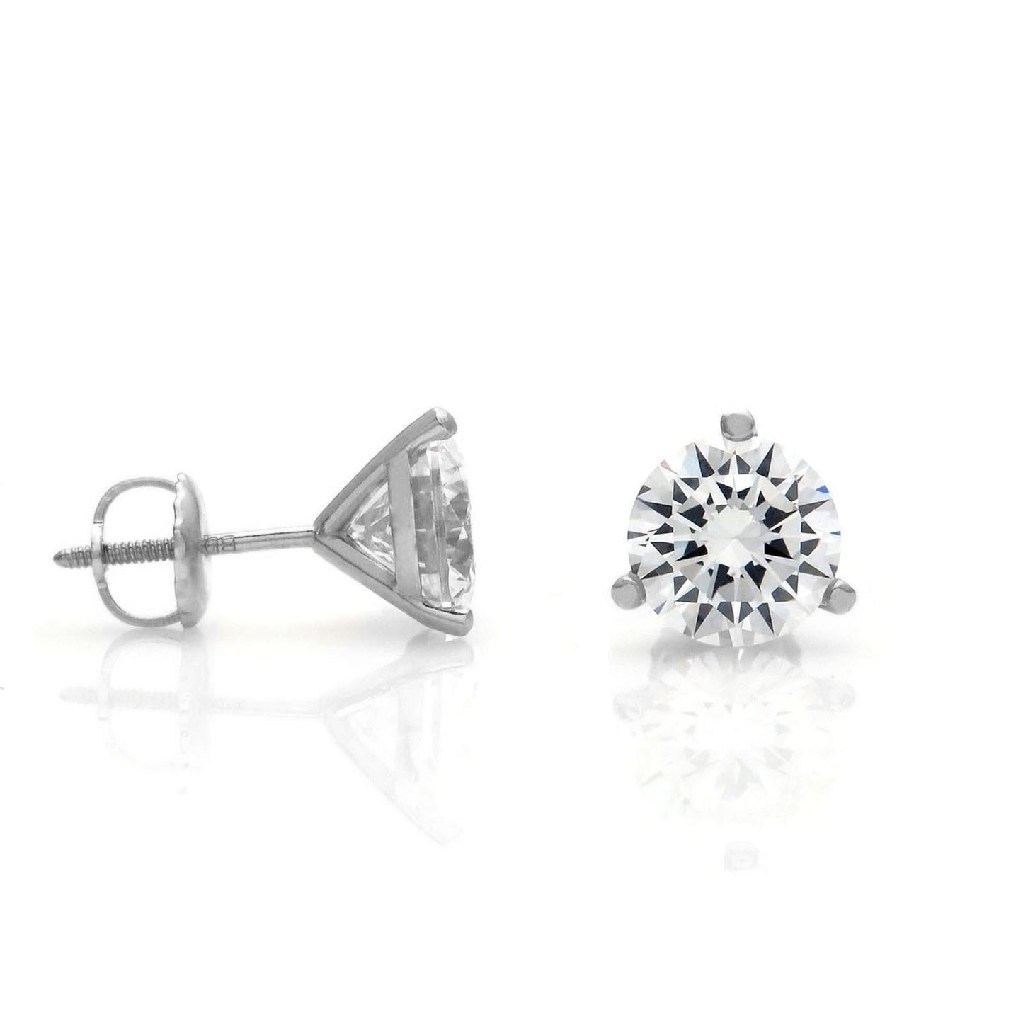 Martini Round-cut Stud Solitaire Earrings 14k Yellow or White Gold 1.00 ct.- 4.00 ct. T.W. Created Diamond , Screw-back, for women, for man