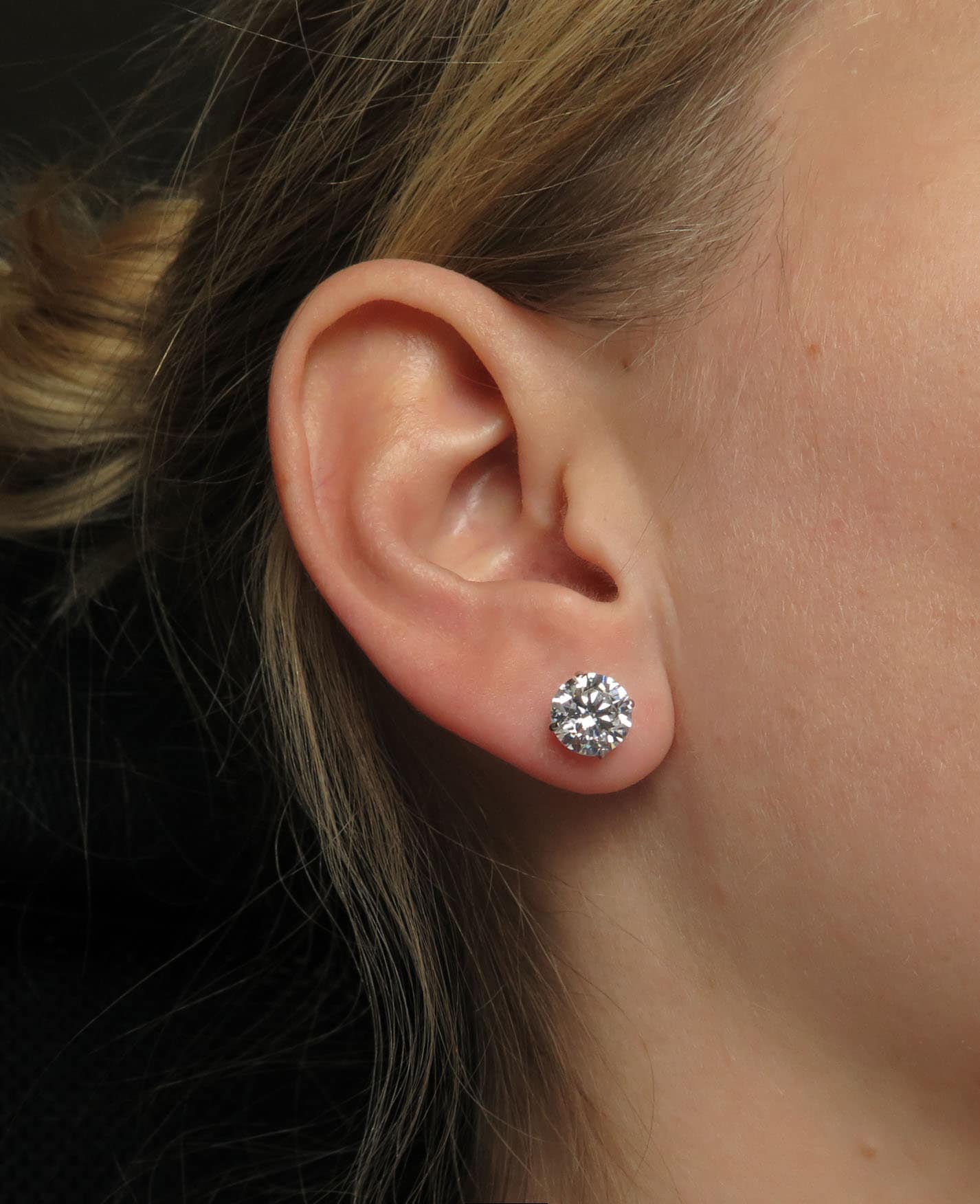 Round-cut Created Diamond Stud Earrings Solitaire 0.11ct - 8.00ct. T.W. 14k Gold Yellow, White, Rose Gold, Heavy Basket, Push-back