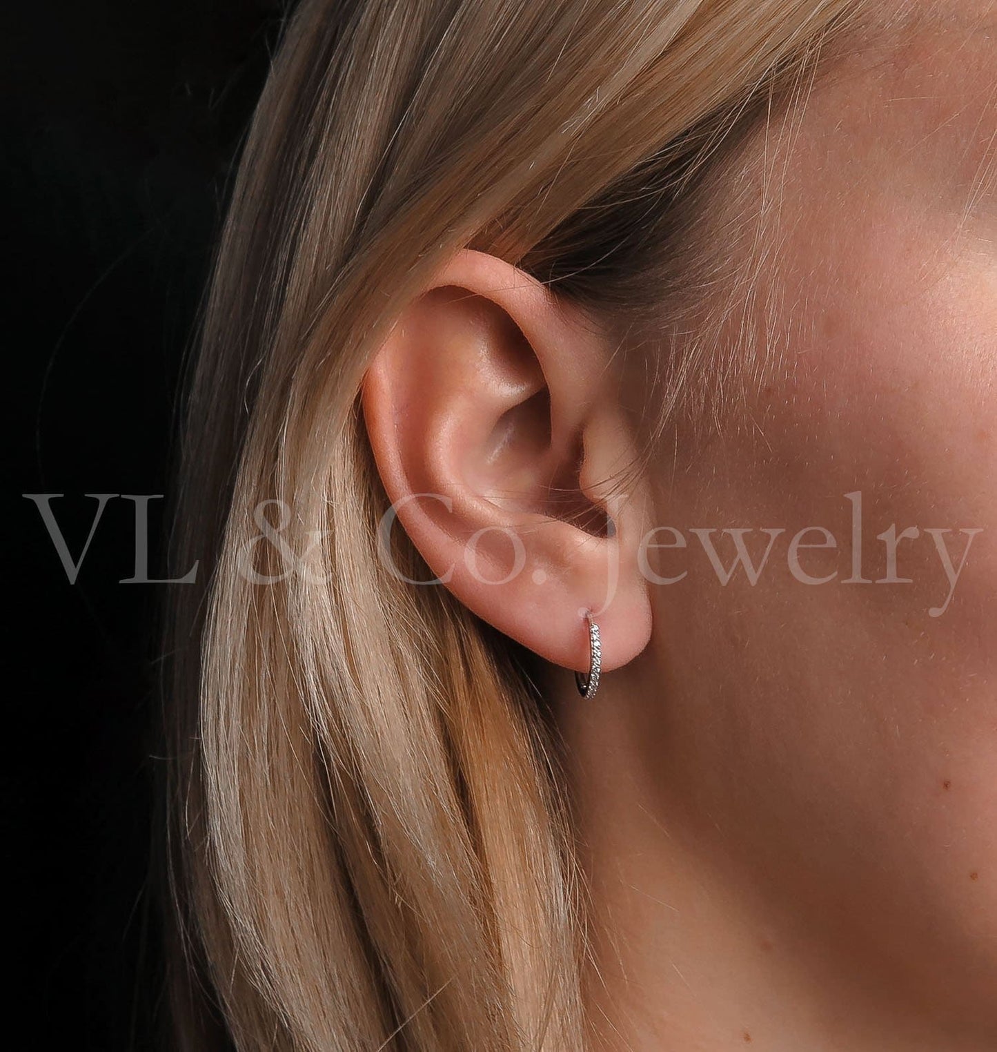 0.075TCW Created Diamond Huggie Hoop Earring Solid 14K Yellow White Rose  or Sterling silver 925 Gold Round VVS1, SINGLE EARRING