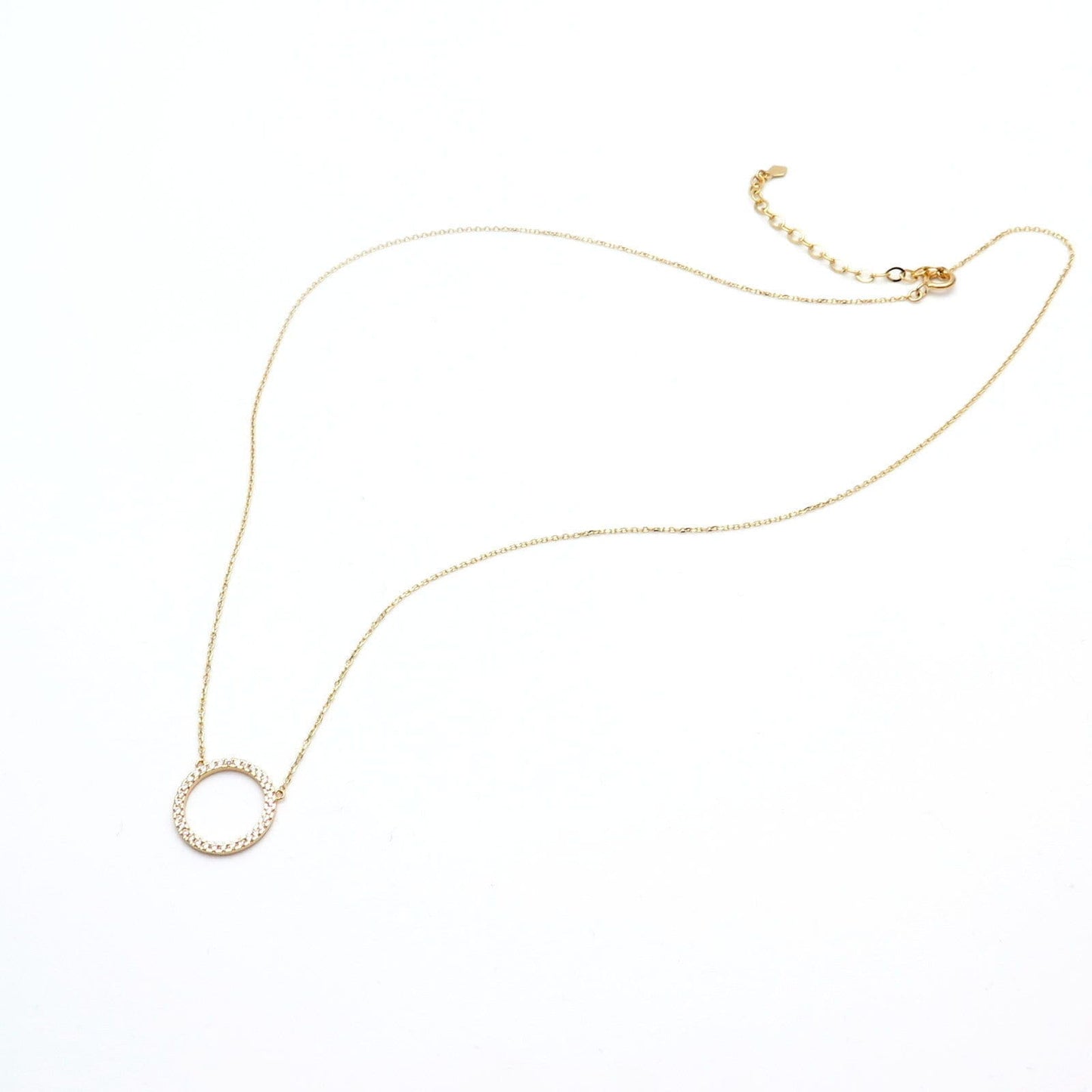 Open Circle Love Necklace 14k Rose Gold 0.15tcw Created Diamond Pendant 16" + extention chain