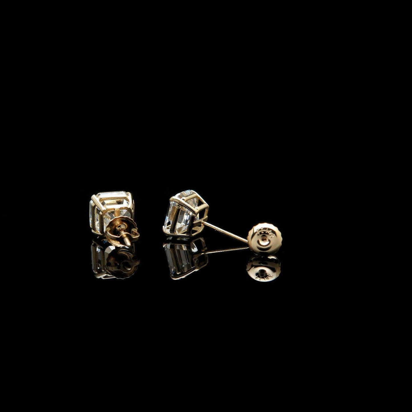Asscher cut Stud Earrings Solitaire Created Diamond 10.78 - 6.00 ct. T.W. 4k Gold, Screw-back