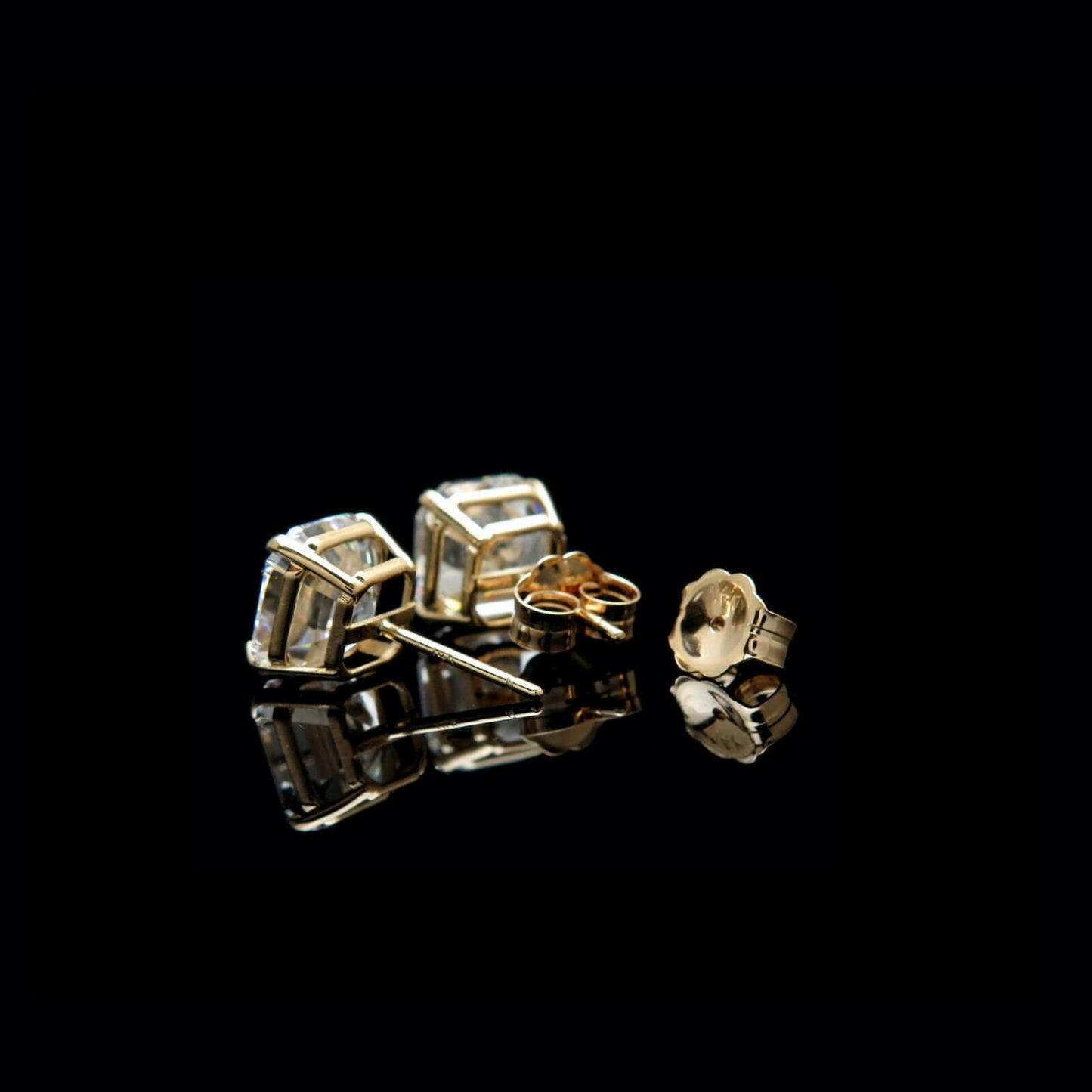 Moissanite Asscher Cut Diamond 1.42 -6.00 ct. T.W. 14k Gold Stud Earrings Solitaire, Push-back