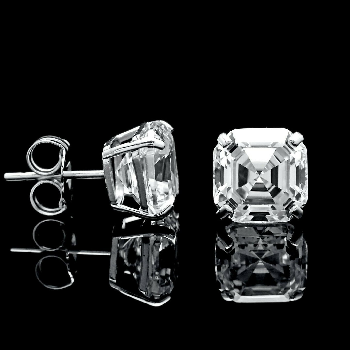Moissanite Asscher Cut Diamond 1.42 -6.00 ct. T.W. 14k Gold Stud Earrings Solitaire, Push-back