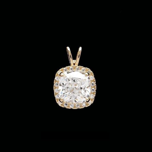 1.50CT Cushion Gemstone Halo Created Diamond Pendant Solid 14k Yellow/White Gold