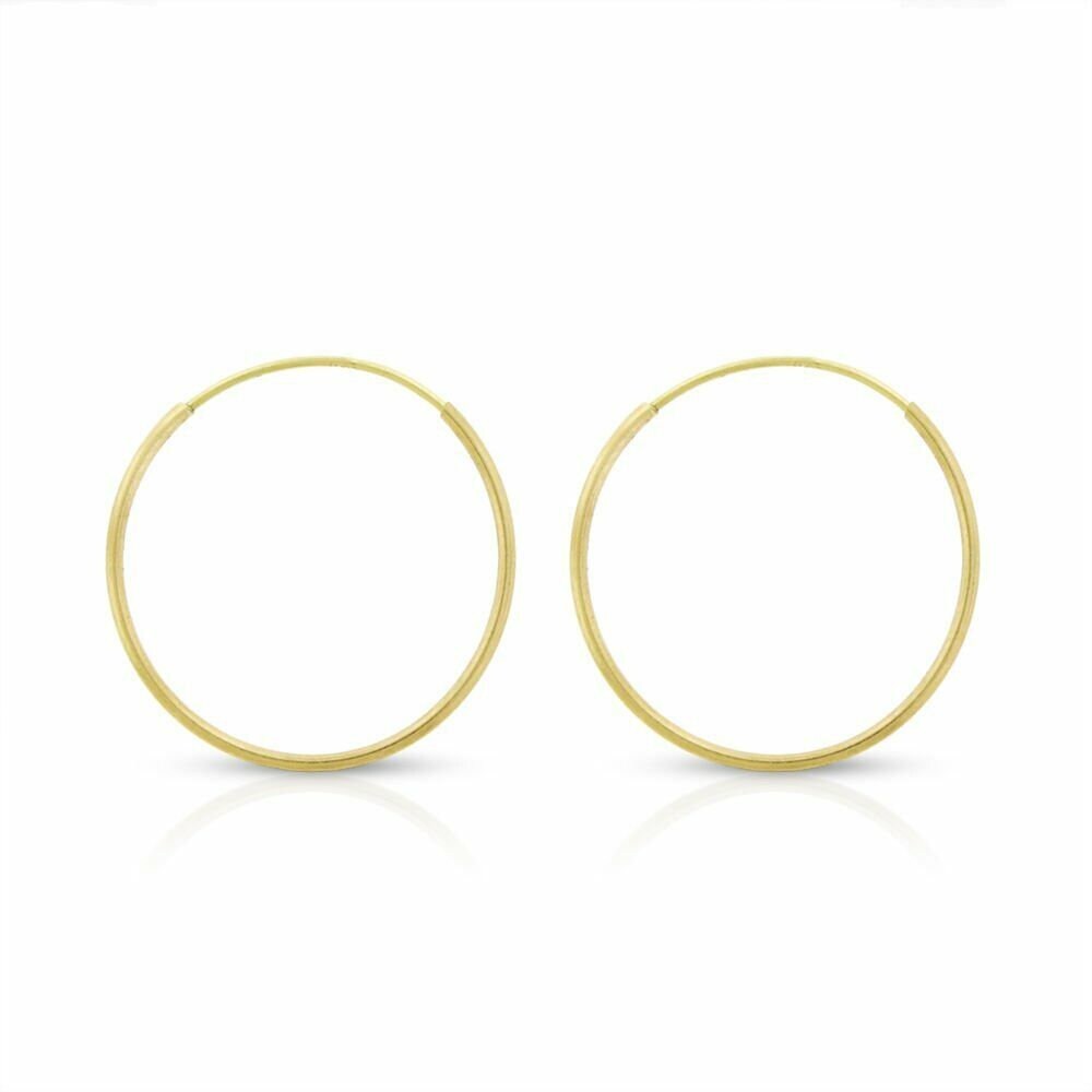 14K Real Gold Earrings Round Hoops Ladie's Hoop Earrings 0.3mm (10mm-21mm)