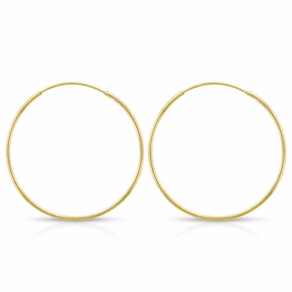14K Real Gold Earrings Round Hoops Ladie's Hoop Earrings 0.3mm (10mm-21mm)