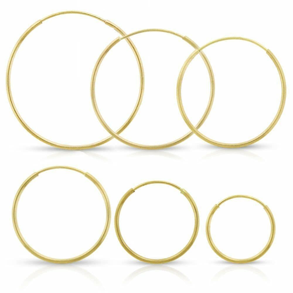 14K Real Gold Earrings Round Hoops Ladie's Hoop Earrings 0.3mm (10mm-21mm)