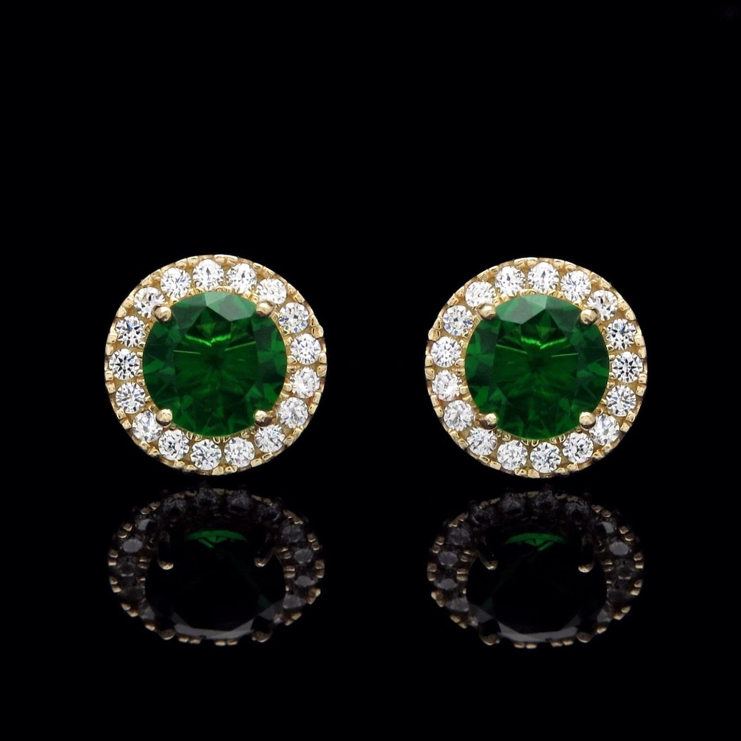 1.50CT Halo Created Green Emerald Diamond Stud Round Earrings 14k Yellow Gold or 14k White Gold
