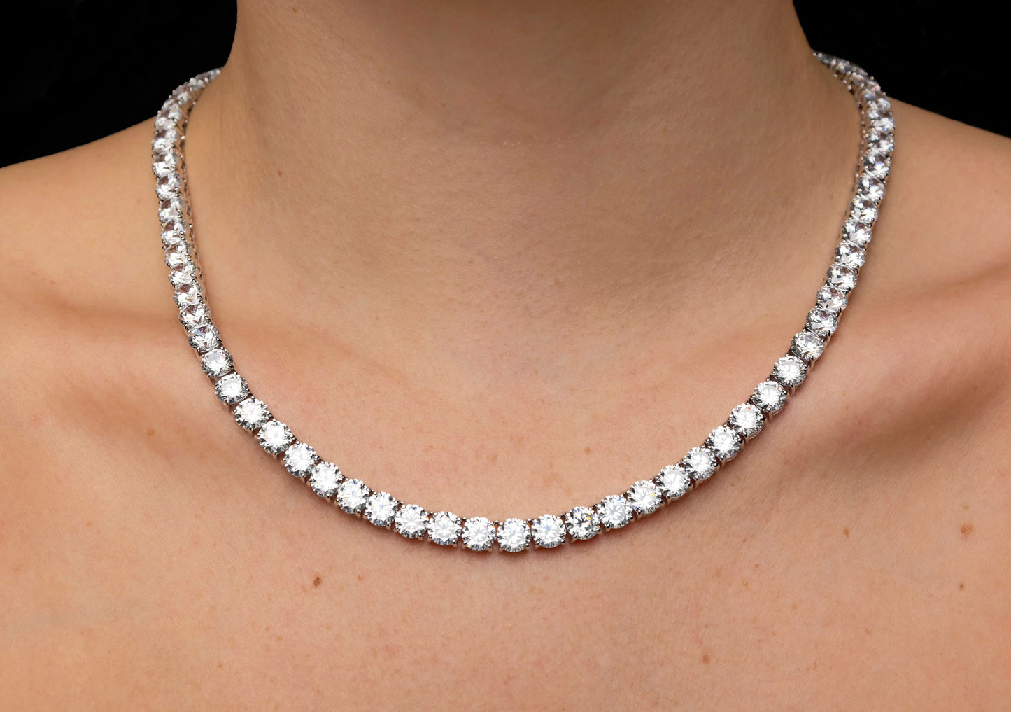 Tennis Necklace 6mm 55.00-99.00TCW Round Created Diamond 925 Solid Sterling Silver