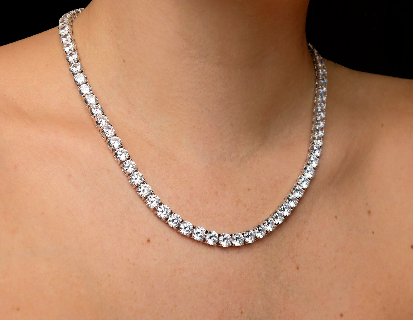 Tennis Necklace 6mm 55.00-99.00TCW Round Created Diamond 925 Solid Sterling Silver