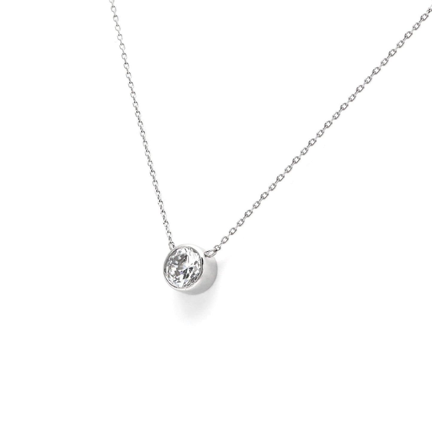 Bezel Necklace 1.00ct Brilliant Created Diamond 16" + 2" Chain Solid 14k Yellow Gold/ 14k While Gold 14K Rose Gold / Pendant Set