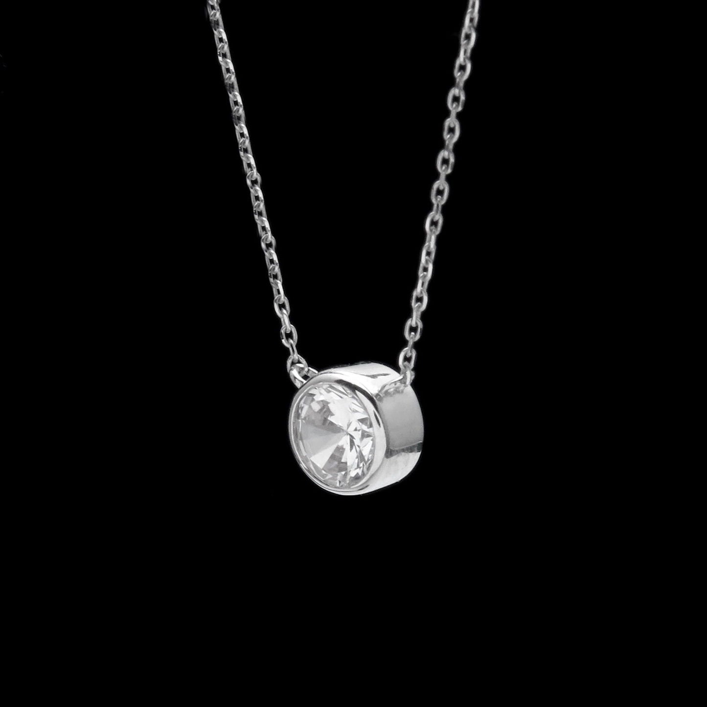 Bezel Necklace 1.00ct Brilliant Created Diamond 16" + 2" Chain Solid 14k Yellow Gold/ 14k While Gold 14K Rose Gold / Pendant Set