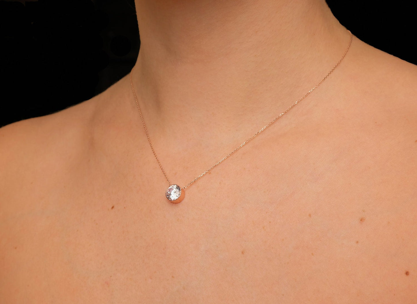Bezel Necklace 1.00ct Brilliant Created Diamond 16" + 2" Chain Solid 14k Yellow Gold/ 14k While Gold 14K Rose Gold / Pendant Set