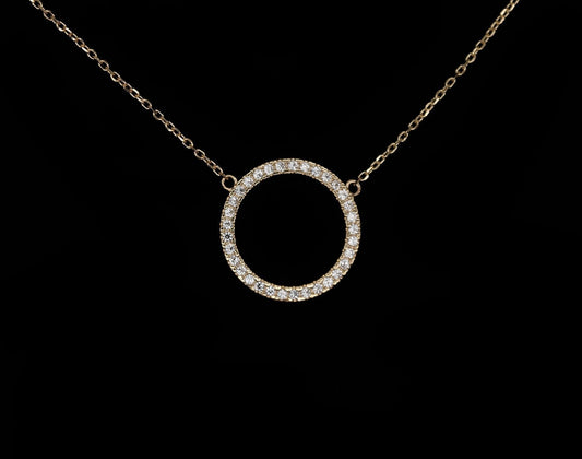Open Circle Love Necklace 14k Rose Gold 0.15tcw Created Diamond Pendant 16" + extention chain