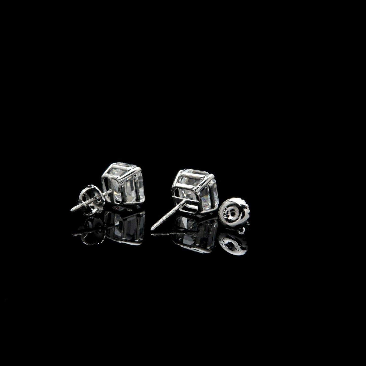 Asscher cut Stud Earrings Solitaire Created Diamond 10.78 - 6.00 ct. T.W. 4k Gold, Screw-back