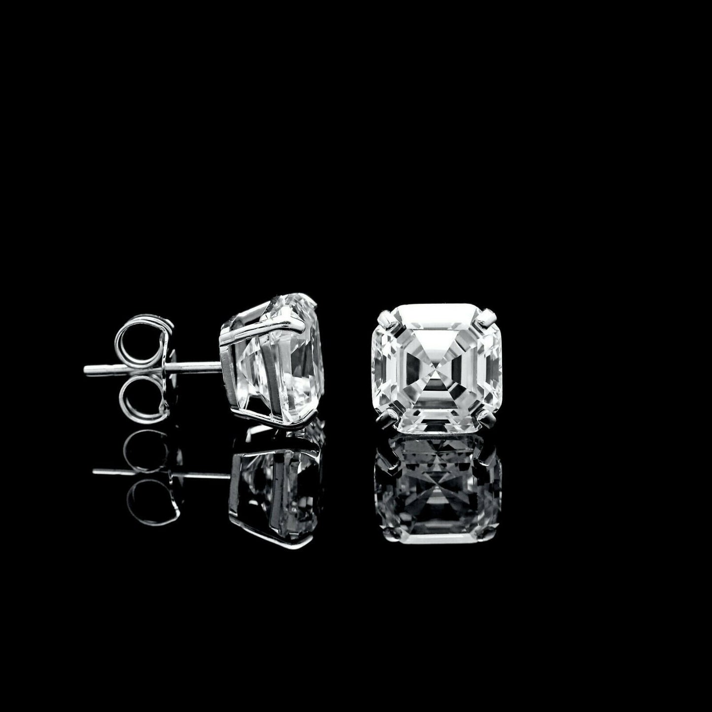 Moissanite Asscher Cut Diamond 1.42 -6.00 ct. T.W. 14k Gold Stud Earrings Solitaire, Push-back