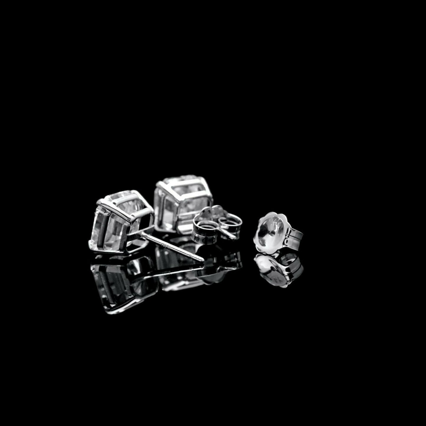 Moissanite Asscher Cut Diamond 1.42 -6.00 ct. T.W. 14k Gold Stud Earrings Solitaire, Push-back