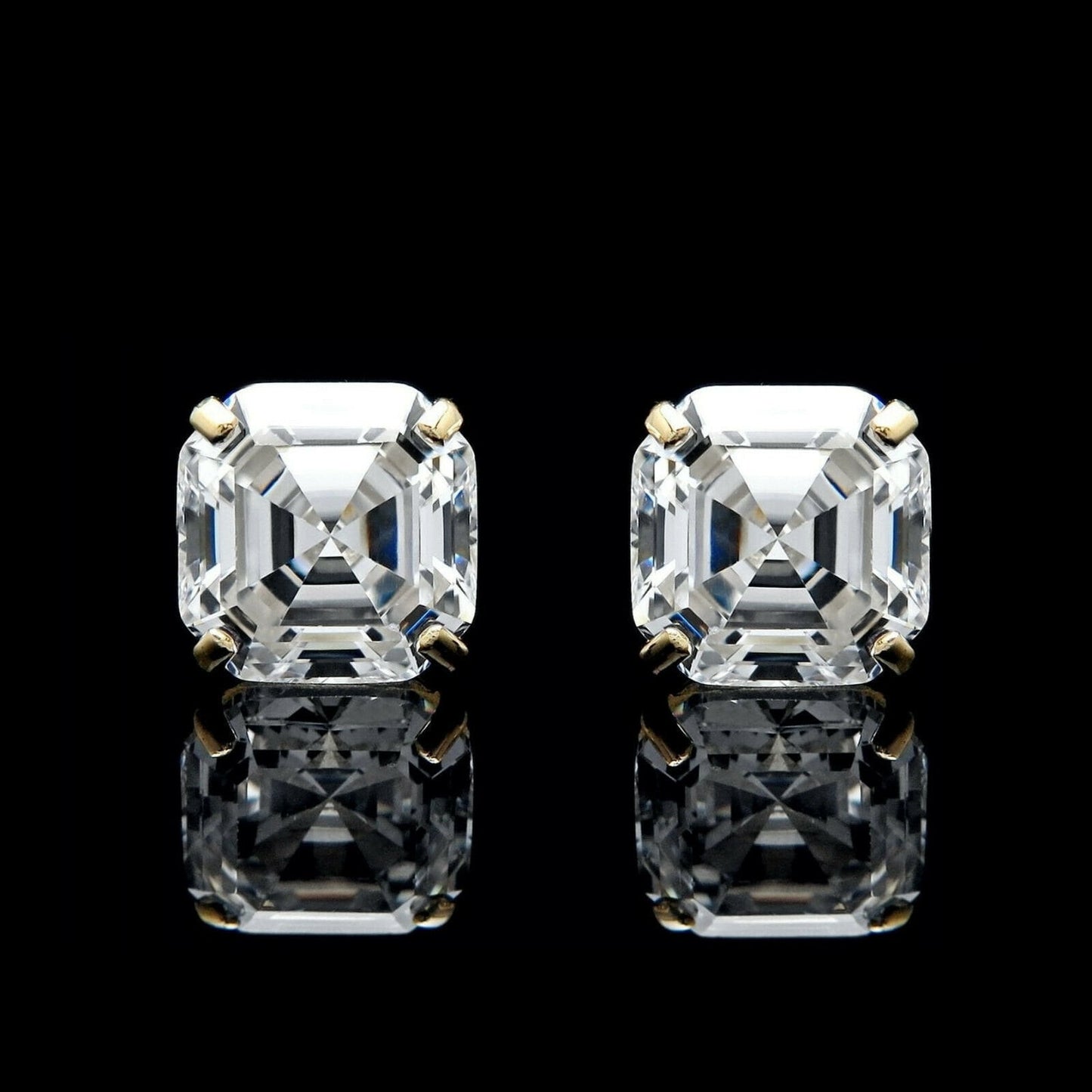 Moissanite Asscher Cut Diamond 1.42 -6.00 ct. T.W. 14k Gold Stud Earrings Solitaire, Push-back