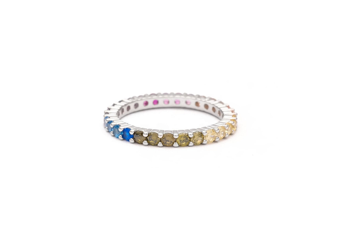 1.00ct T.W. Created Rainbow Band Gemstone Eternity Ring 925 Sterling Silver/Gold Tone 2mm