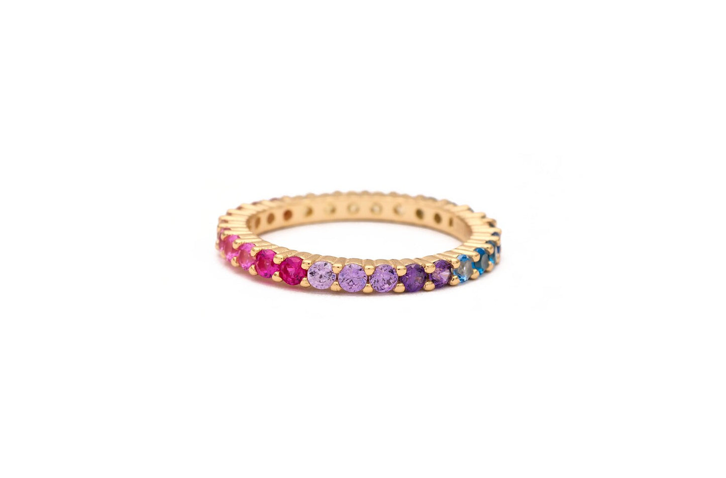 1.00ct T.W. Created Rainbow Band Gemstone Eternity Ring 925 Sterling Silver/Gold Tone 2mm