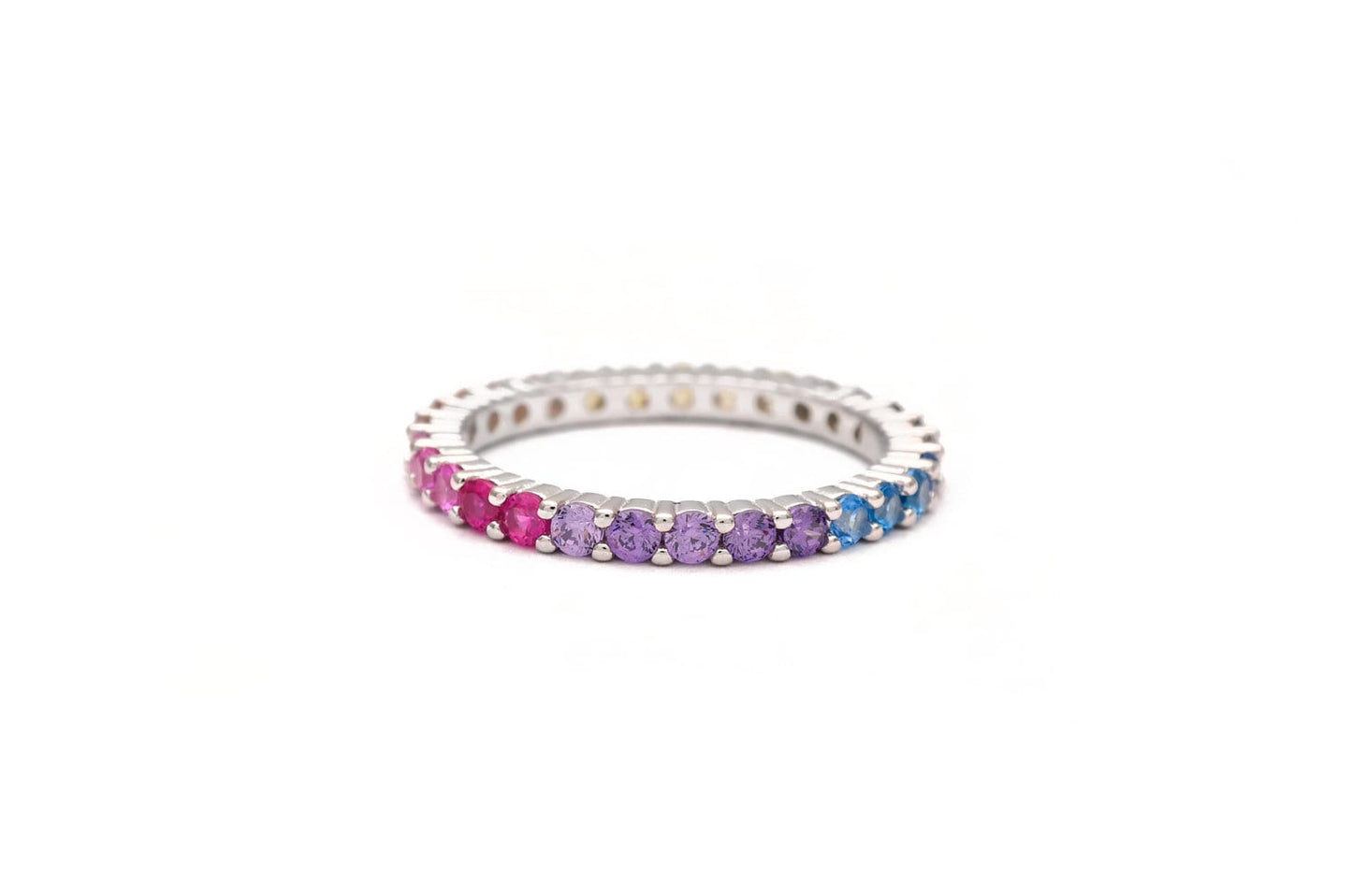 1.00ct T.W. Created Rainbow Band Gemstone Eternity Ring 925 Sterling Silver/Gold Tone 2mm