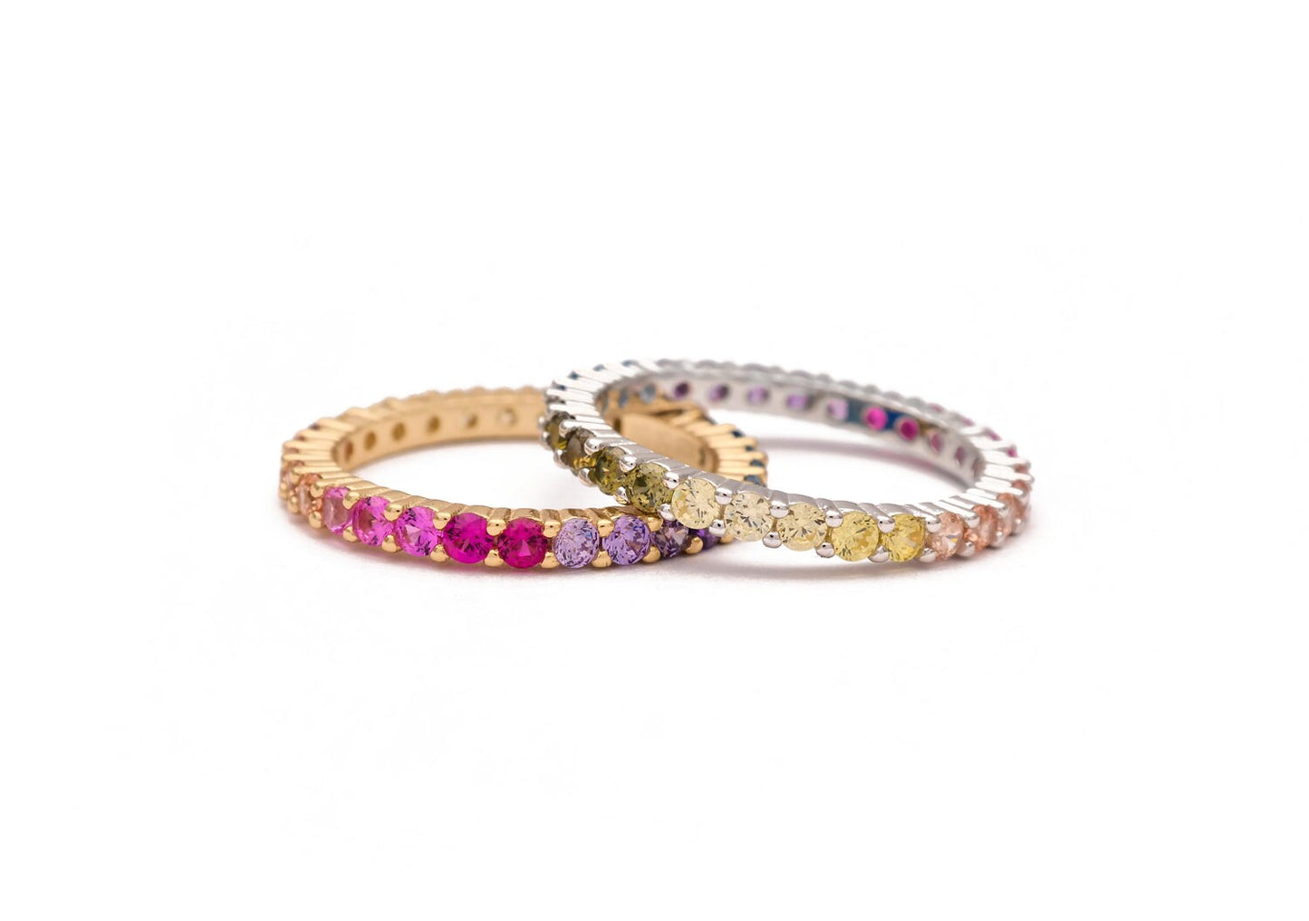 1.00ct T.W. Created Rainbow Band Gemstone Eternity Ring 925 Sterling Silver/Gold Tone 2mm
