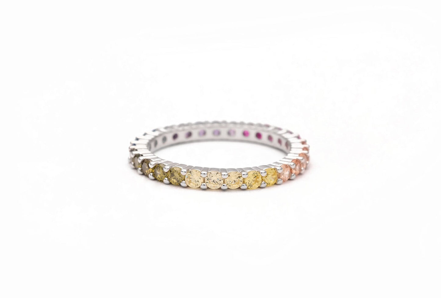 1.00ct T.W. Created Rainbow Band Gemstone Eternity Ring 925 Sterling Silver/Gold Tone 2mm