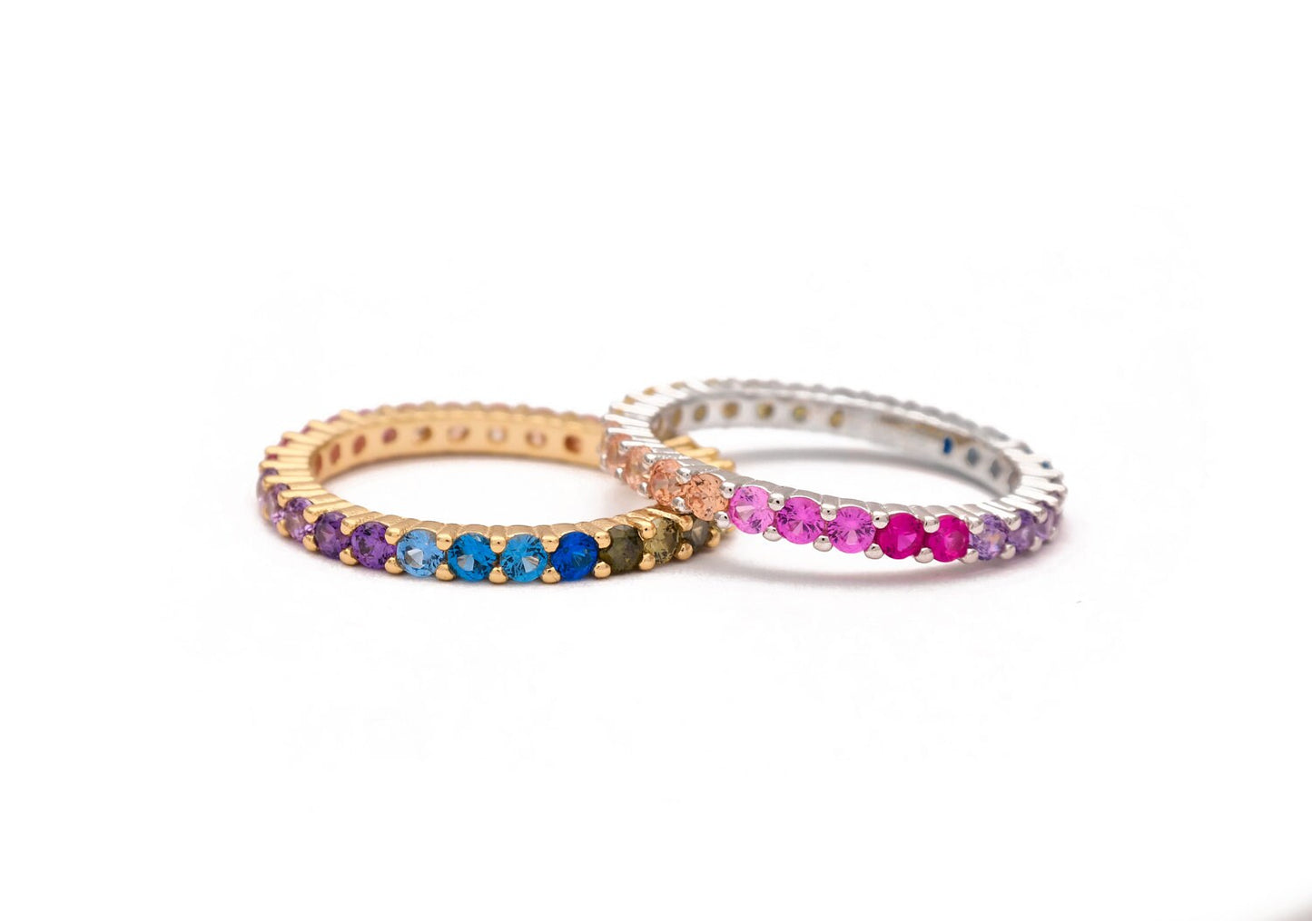 1.00ct T.W. Created Rainbow Band Gemstone Eternity Ring 925 Sterling Silver/Gold Tone 2mm