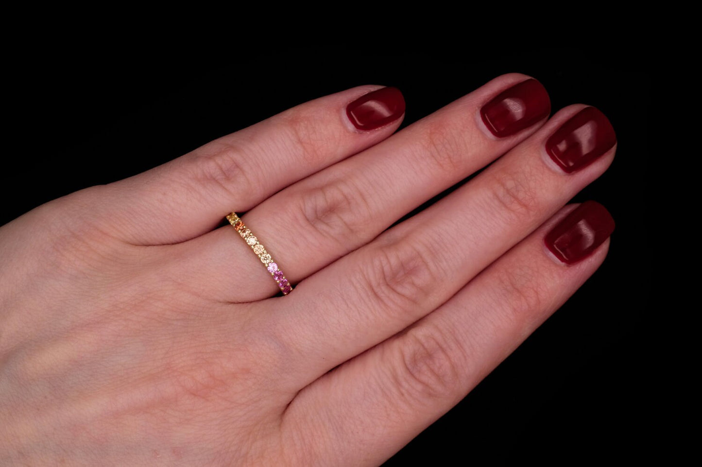 1.00ct T.W. Created Rainbow Band Gemstone Eternity Ring 925 Sterling Silver/Gold Tone 2mm