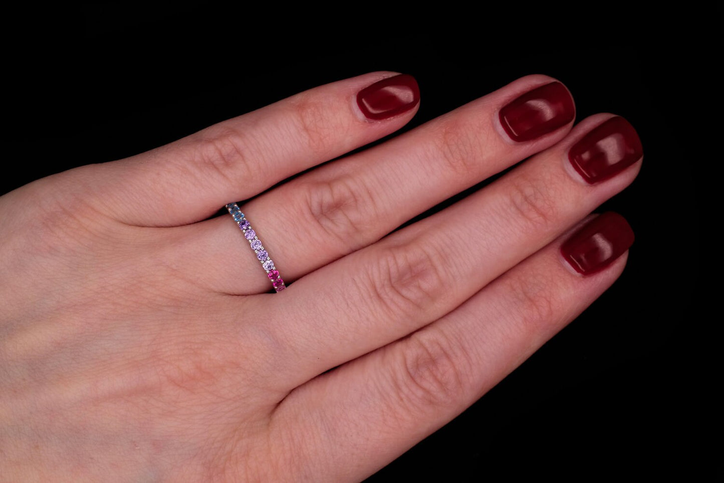 1.00ct T.W. Created Rainbow Band Gemstone Eternity Ring 925 Sterling Silver/Gold Tone 2mm