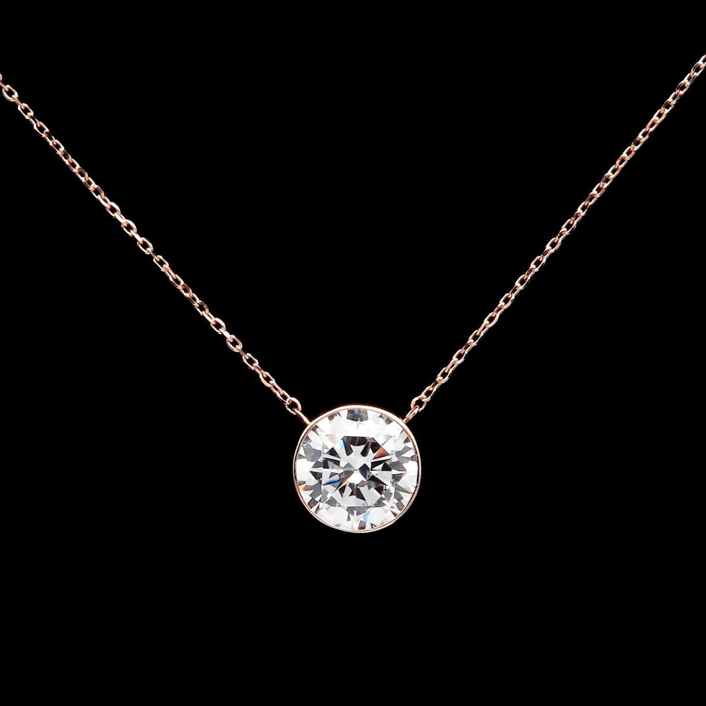 Bezel Necklace 1.00ct Brilliant Created Diamond 16" + 2" Chain Solid 14k Yellow Gold/ 14k While Gold 14K Rose Gold / Pendant Set