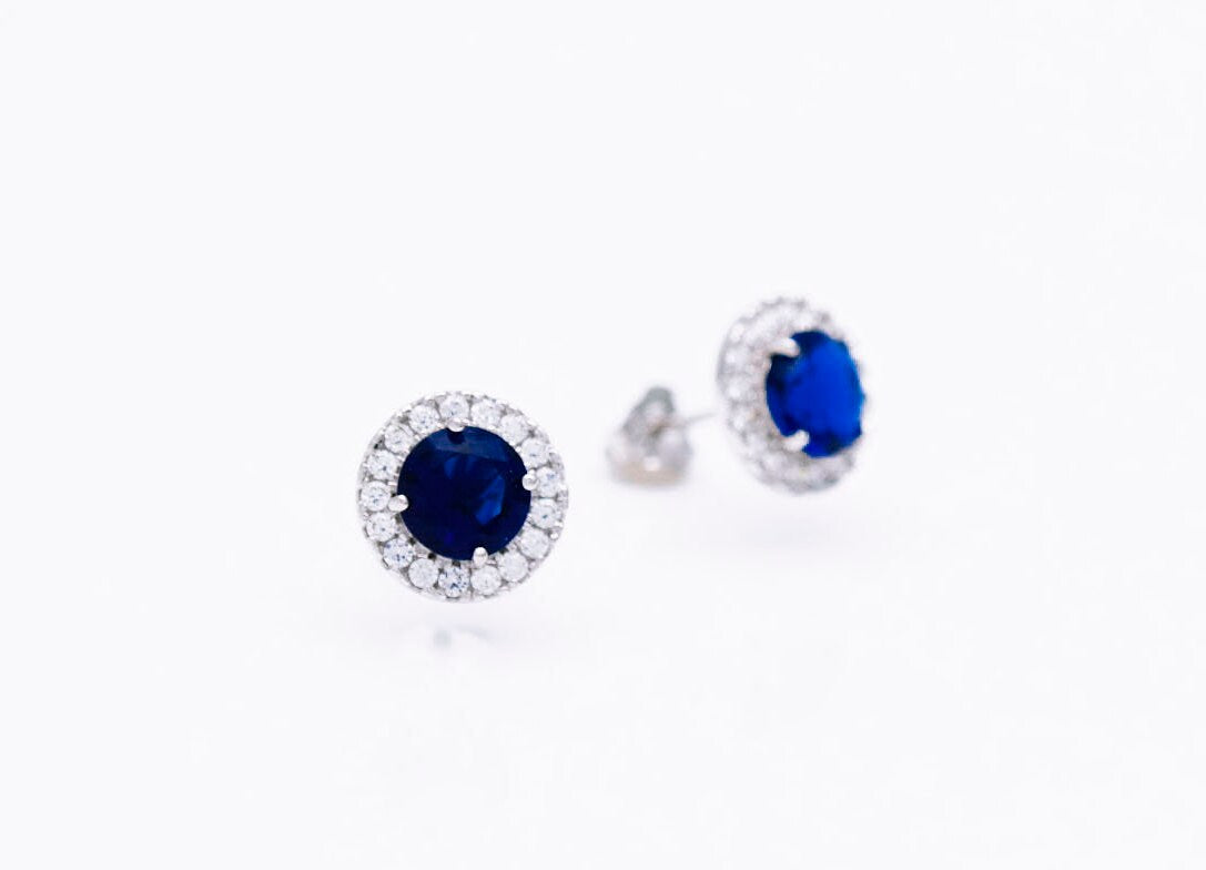 1.50CT Halo Created Gemstone Diamond Stud Round Earrings 14k Yellow/White Gold