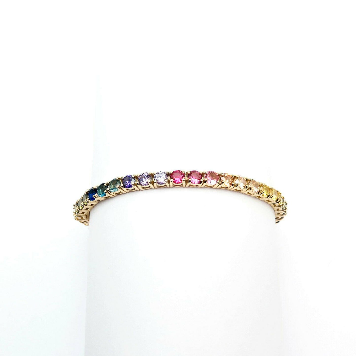 Tennis Bracelet 4mm 12.00TCW Round Cut Multi-Color Gemstone 925 Sterling Silver or 14k Yellow Gold Tone