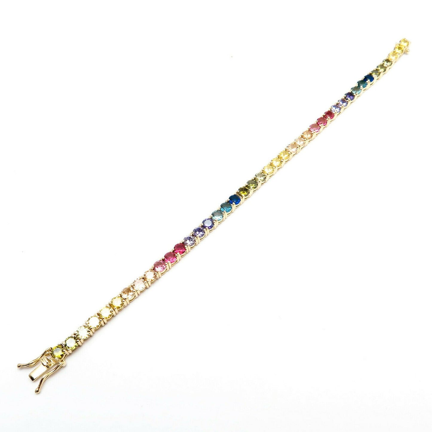 Tennis Bracelet 4mm 12.00TCW Round Cut Multi-Color Gemstone 925 Sterling Silver or 14k Yellow Gold Tone