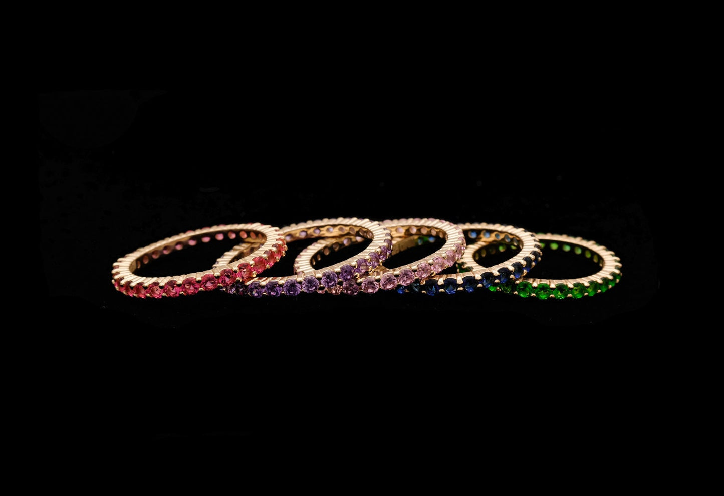 1.00ct T.W. Created Rainbow Band Gemstone Eternity Ring 925 Sterling Silver/Gold Tone 2mm